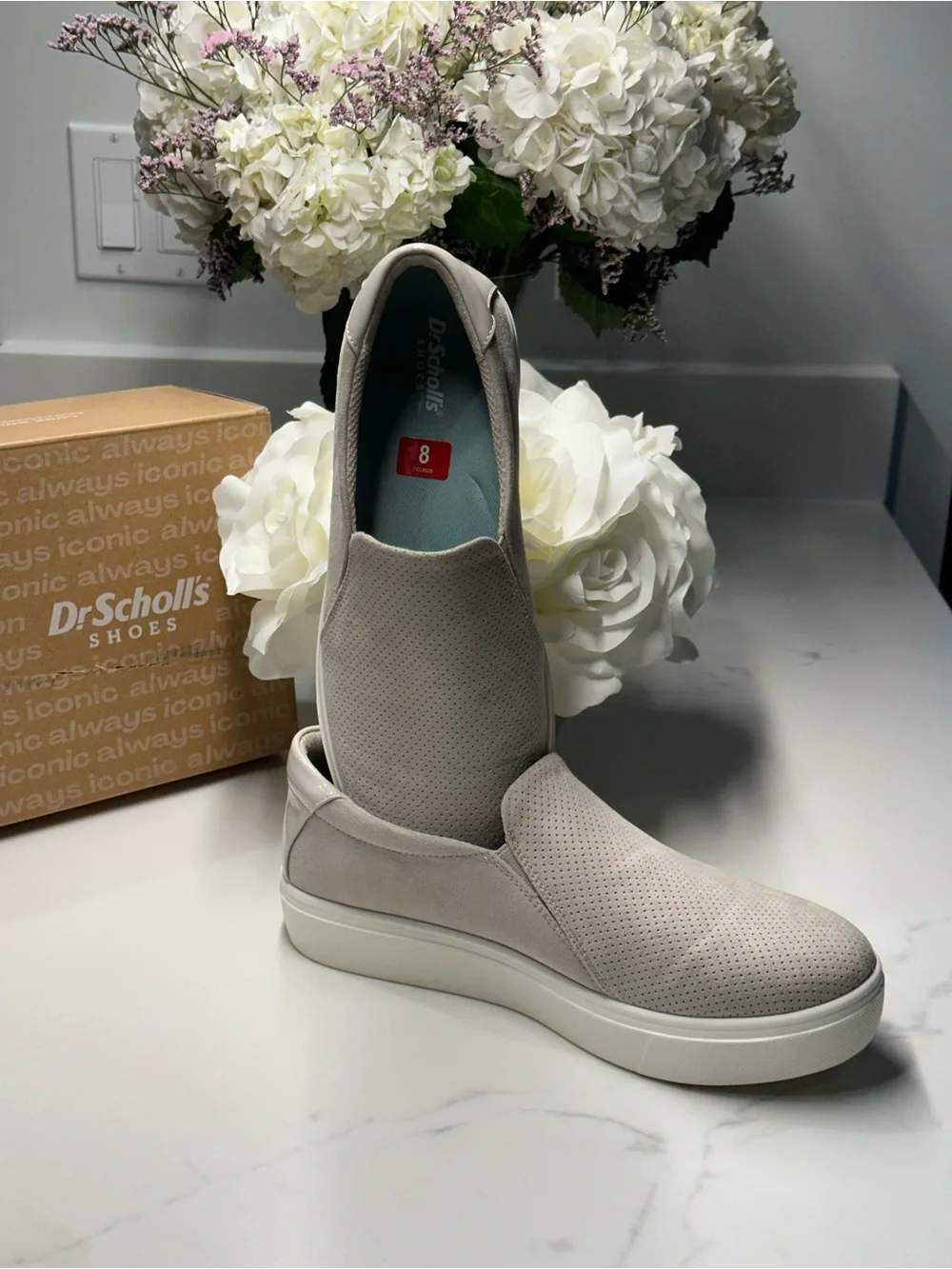 Dr. Scholl's Women’s  Time Off Slip-On Comfort Sneakers in Oyster Gray Size 8W